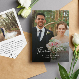 Simple modern script photo wedding thank you card