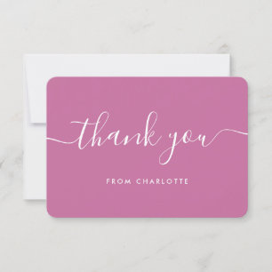 Simple Modern Script Pink Thank You Card