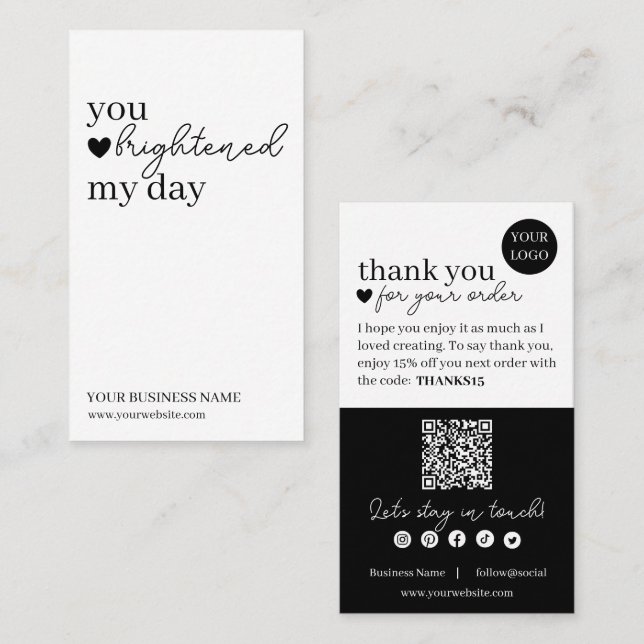 Simple Modern Script QR Code, Thank You  Business Card (Front/Back)
