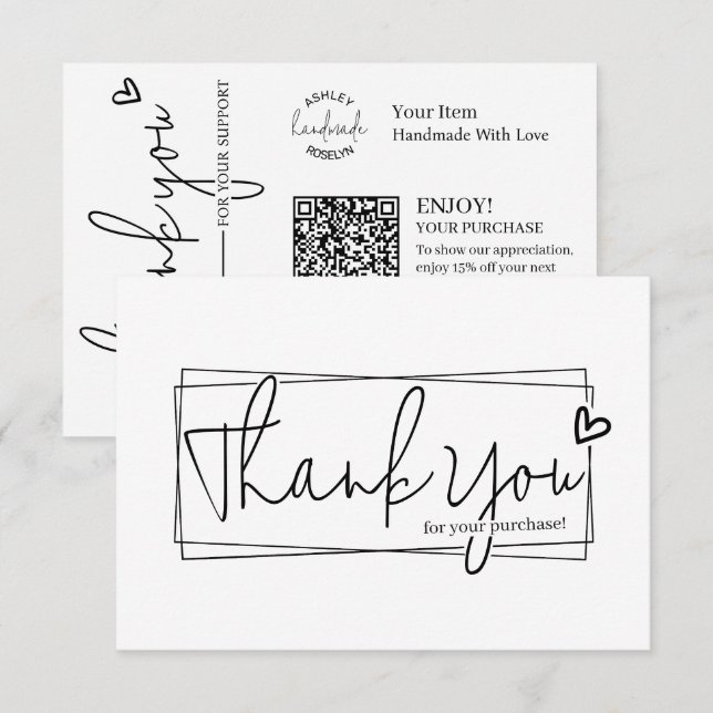 Simple Modern Script QR Code, Thank You  Enclosure Card (Front/Back)
