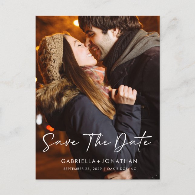 Simple Modern Script Save The Date Photo Wedding Announcement Postcard (Front)