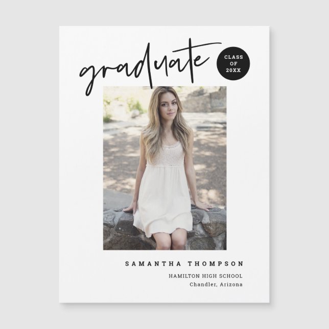 Simple Modern Script School Graduate Photo Magnet (Front)