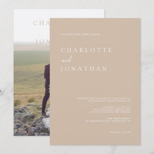 Simple Modern Script Taupe Pink Photo Wedding Invitation