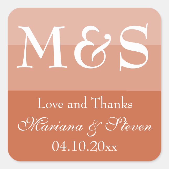 Simple Modern Script Terracotta Wedding Favours Square Sticker (Front)
