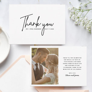 Simple Modern Script Thank You Wedding Photo Card