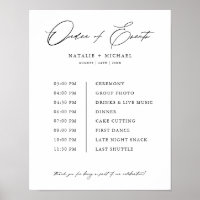 Simple Modern Script Wedding Order of Events Sign