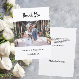 Simple modern script wedding photo thank you card