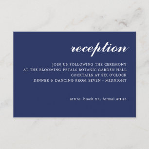 Simple Modern Script Wedding Reception Navy Blue Enclosure Card