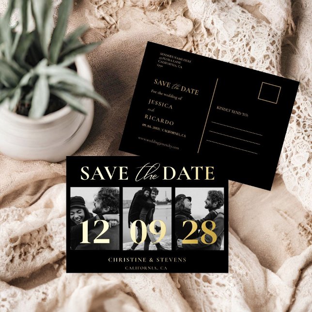 Simple Modern Script Wedding Save The Date Photo P Foil Invitation Postcard (Creator Uploaded)