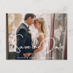 Simple Modern Script Wedding Save The Date Photo Postcard