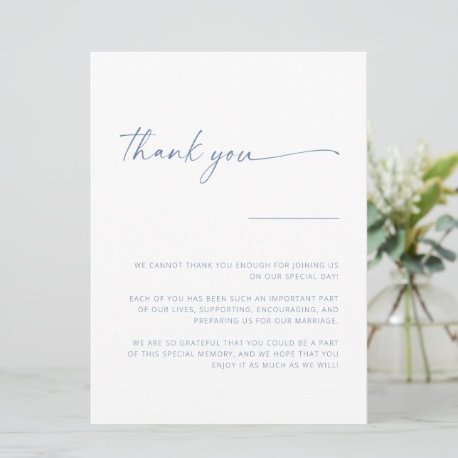 Simple Modern Script Wedding Thank You Sign | Blue (Standing Front)