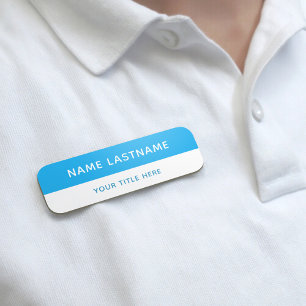 Simple Modern Sky Blue White Title Pin Magnetic Name Tag