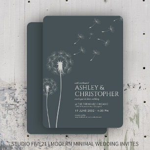 Simple Modern Slate Grey Dandelion Wedding Invitation