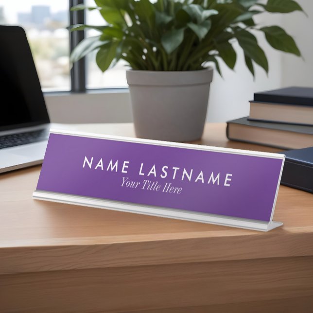 Simple Modern Sleek Purple Personalised Name Title Desk Name Plate (Creator Uploaded)