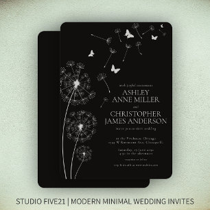 Simple Modern Smoke Black Dandelion Wedding Invitation