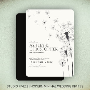 Simple Modern Smoke Black Dandelion Wedding Invitation