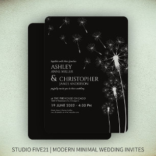 Simple Modern Smoke Black Dandelion Wedding Invitation