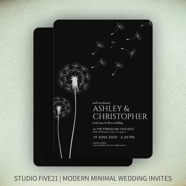 Simple Modern Smoke Black Dandelion Wedding Invitation (Creator Uploaded)