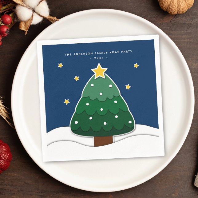 Simple Modern Snowy Christmas Tree Party Napkin (Creator Uploaded)