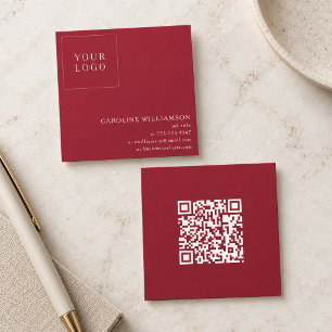 Simple Modern Square Professional Logo QR Code Red Business Card