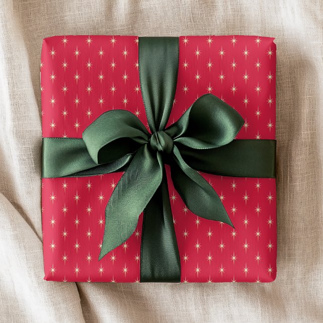 Simple Modern Star Pattern Red Christmas Holidays Wrapping Paper (Creator Uploaded)
