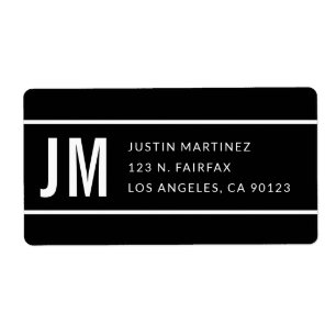 Simple Modern Striped Black & White Return Address