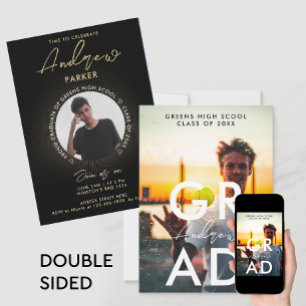 Simple Modern Stylish  Black Graduation Photo  Announcement