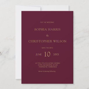 Simple Modern Stylish Burgundy Gold Wedding Invitation