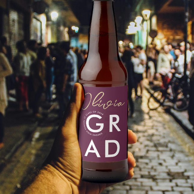 Simple Modern Stylish Burgundy Graduation Party  Beer Bottle Label (Creator Uploaded)