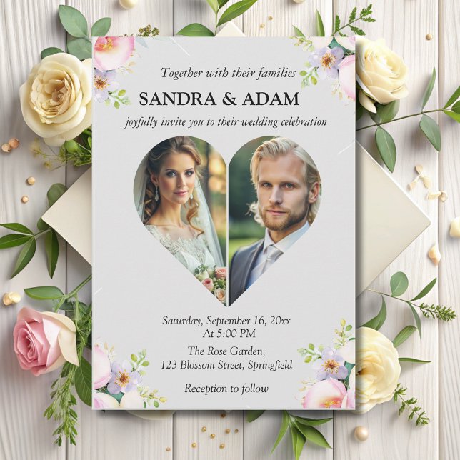simple Modern Stylish heart Photo chic wedding  Invitation (Creator Uploaded)