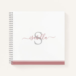 Simple Modern Stylish Monogrammed Dusty Rose Notebook
