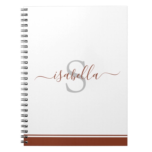 Simple Modern Stylish Monogrammed Elegant Rust Notebook (Front)
