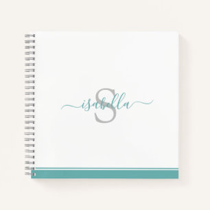Simple Modern Stylish Monogrammed Teal Notebook
