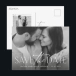 Simple modern stylish photo save the date announcement postcard<br><div class="desc">This simple but stylish photo save the date postcard is the perfect way to announce your engagement and upcoming wedding to friends and family. The front of this horizontal save the date features a modern type treatment in white at the bottom of a single photo. The back features a second...</div>