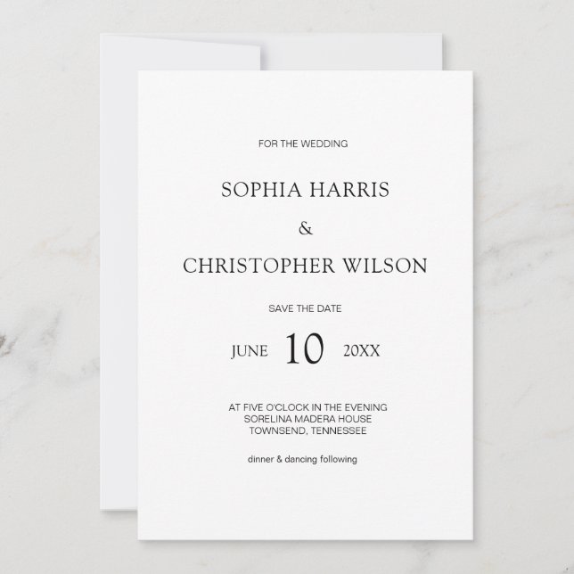 Simple Modern Stylish White Wedding Invitation (Front)