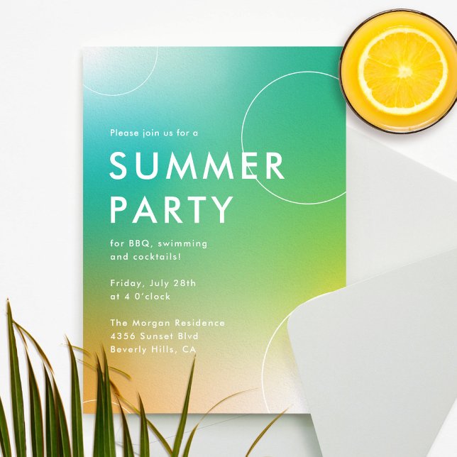 Simple Modern Summer Cocktail Party (Green) Invitation (simple and modern summer party invitation for adults)