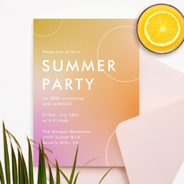 Simple Modern Summer Cocktail Party (Pink) Invitation (Vibrant and modern summer party invitation)