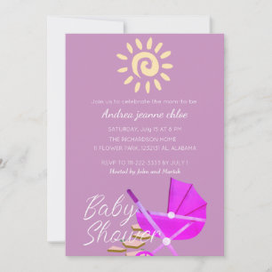 Simple Modern Sunshine pink stroller Baby Shower Invitation