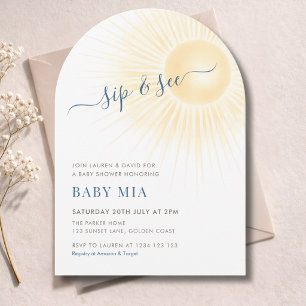 Simple Modern Sunshine Sip & See Neutral Invitation