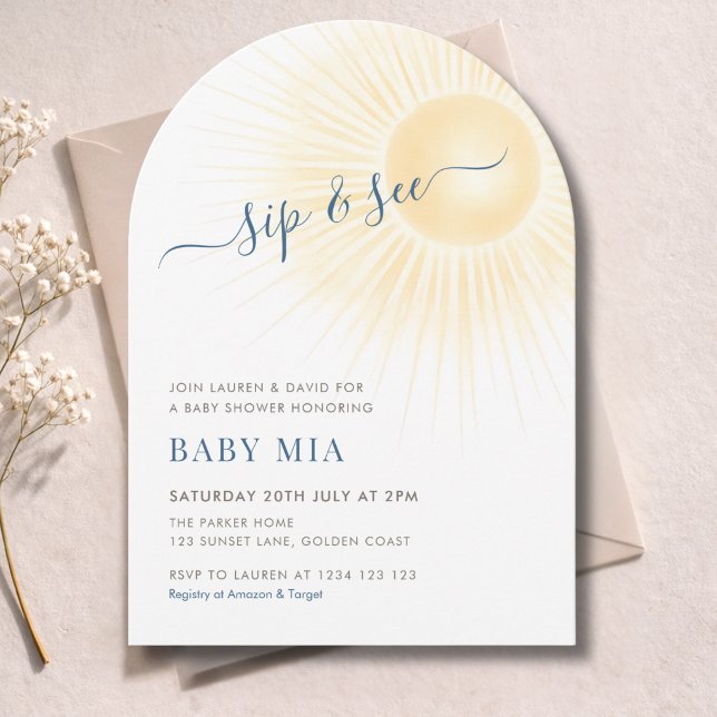Simple Modern Sunshine Sip & See Neutral Invitation (Creator Uploaded)