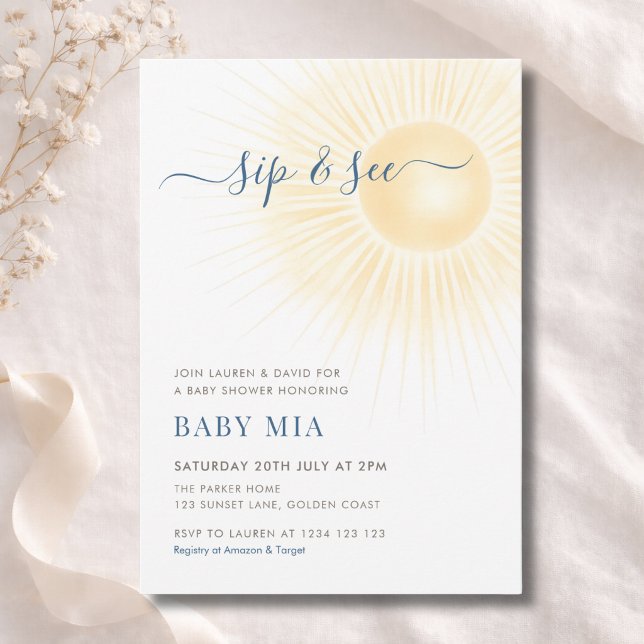 Simple Modern Sunshine Sip & See Neutral Invitation (Creator Uploaded)