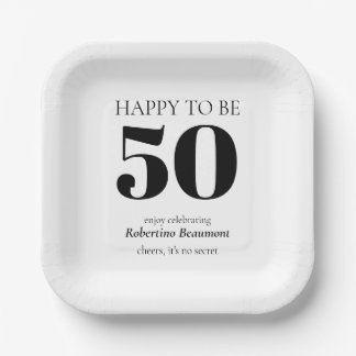 Simple Modern Surprise 50th Birthday Party Paper Plate