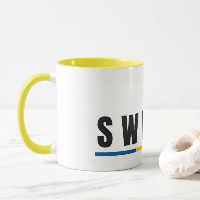 Simple Modern Sweden Swedish Letter Flag Souvenir  Mug (With Donut)