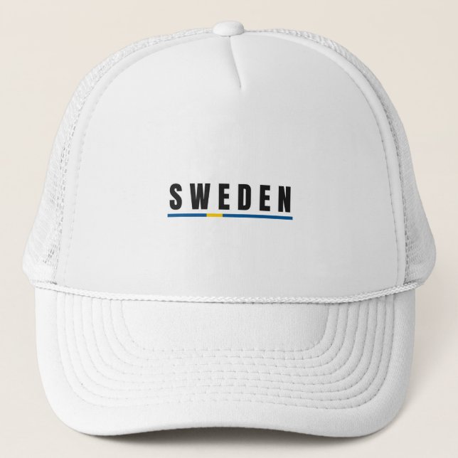 Simple Modern Sweden Swedish Letter Flag Souvenir  Trucker Hat (Front)