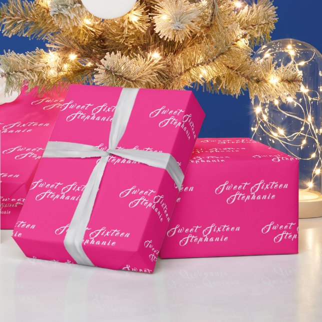 Simple Modern Sweet 16 Name Pink Sixteen Name Wrapping Paper (Holidays)