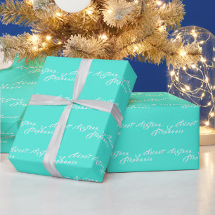 Simple Modern Sweet 16 Name Teal Sixteen Name Wrapping Paper