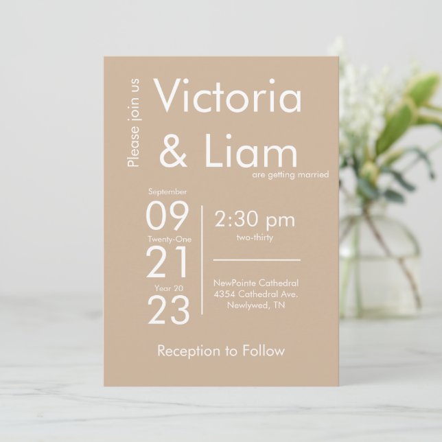 Simple Modern Tan Beige Wedding Invitation (Standing Front)