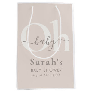 Simple Modern Taupe Gender Neutral Oh Baby Shower Medium Gift Bag