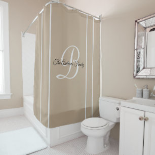 Simple Modern Taupe Monogram Family Name  Shower Curtain