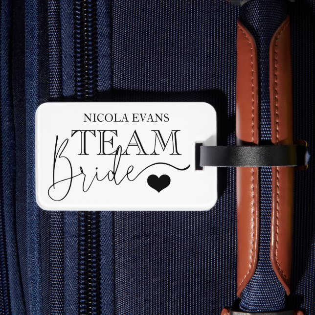 Simple Modern Team Bride Wedding Luggage Tag (Back Insitu 2)